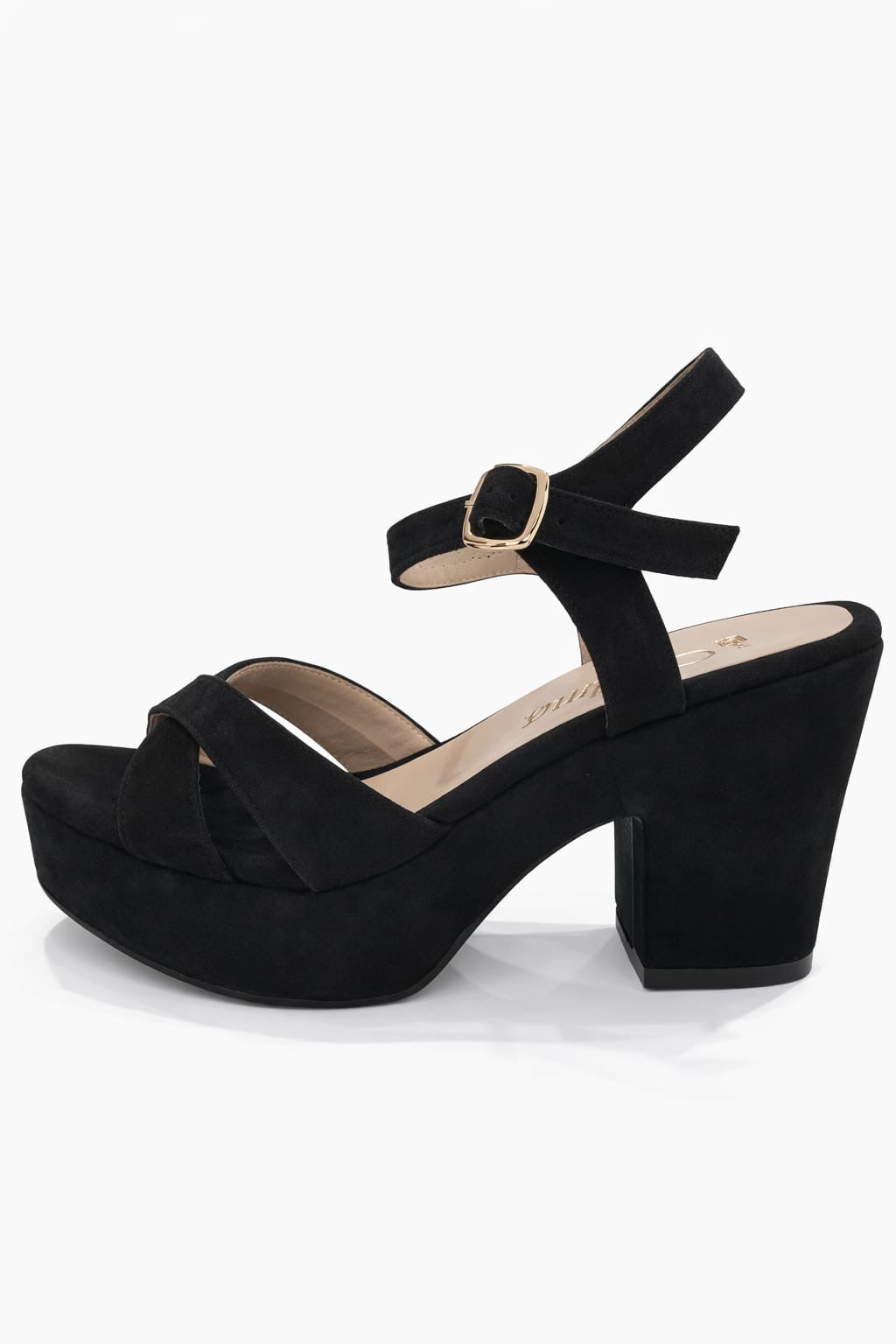 SANDALIA ORTOPÉDICA CRUZADA TACÓN 7CM NEGRO SUEDE