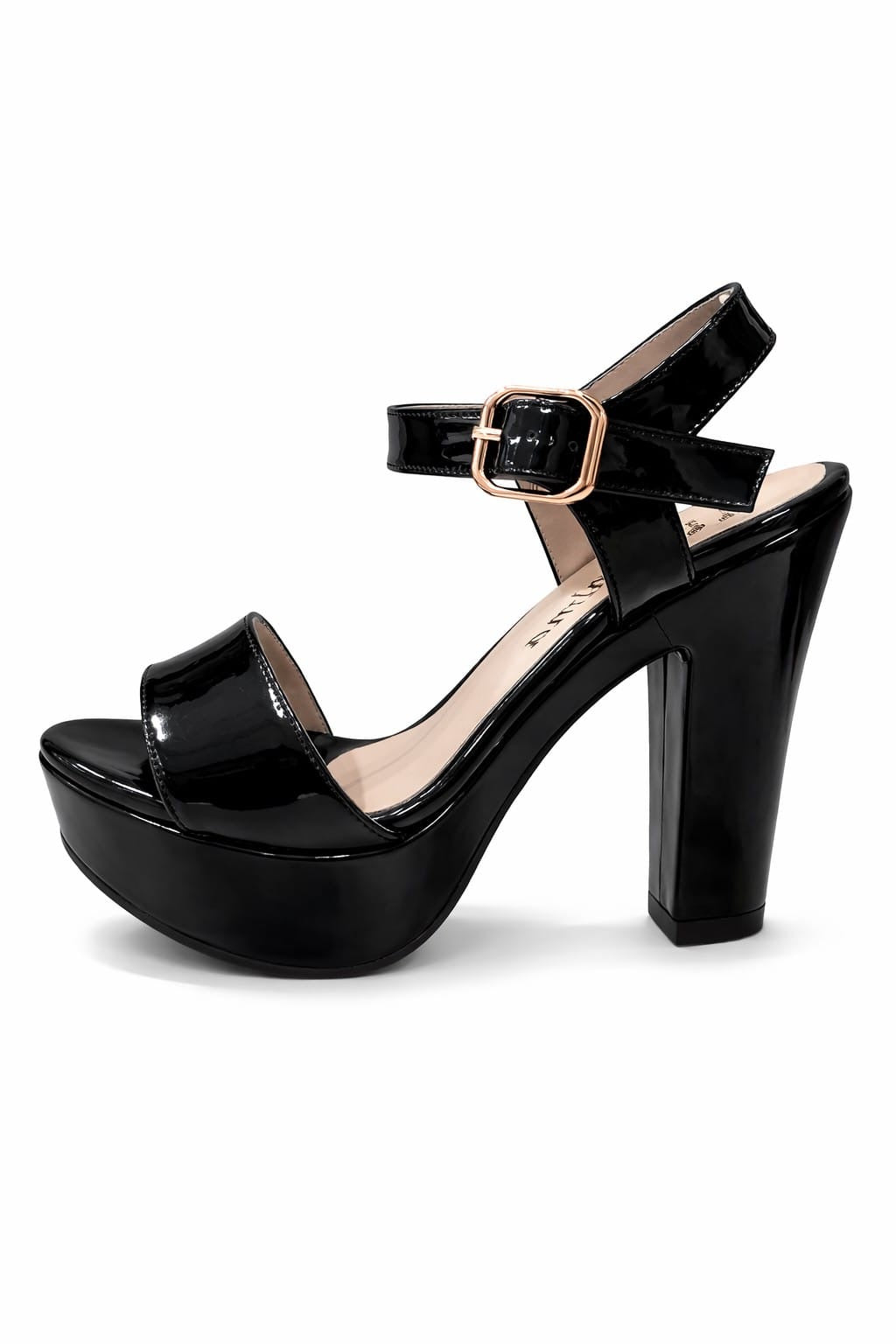 SANDALIA ORTOPÉDICA TIRA TACÓN 12CM CHAROL NEGRO