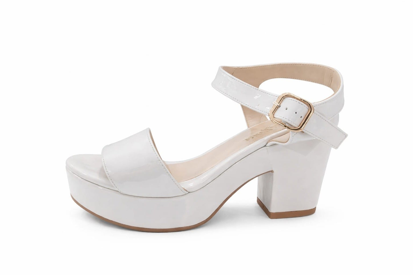 SANDALIA ORTOPÉDICA TIRA TACÓN 7CM CHAROL HUESO