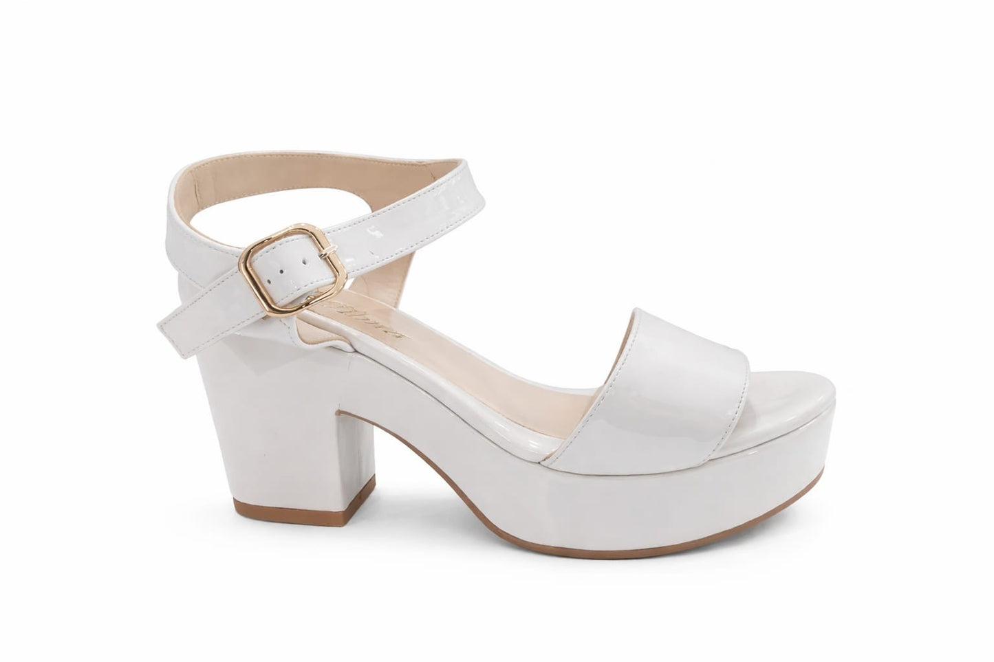 SANDALIA ORTOPÉDICA TIRA TACÓN 7CM CHAROL HUESO