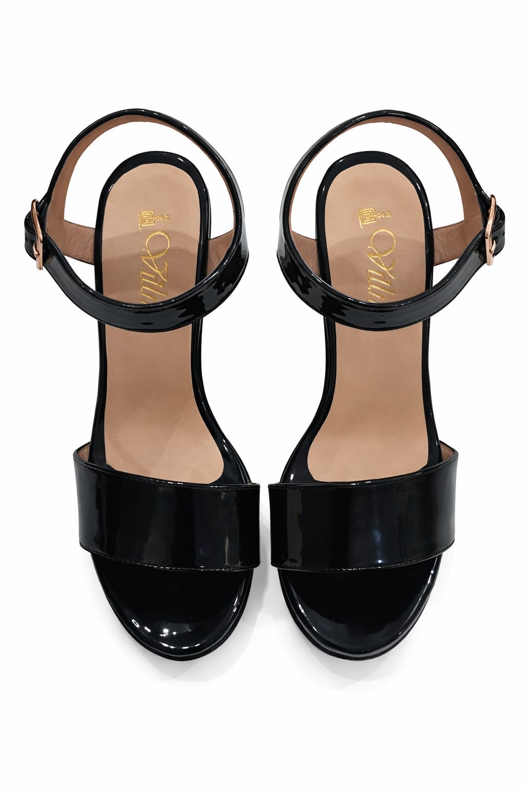 SANDALIA ORTOPÉDICA TIRA TACÓN 12CM CHAROL NEGRO