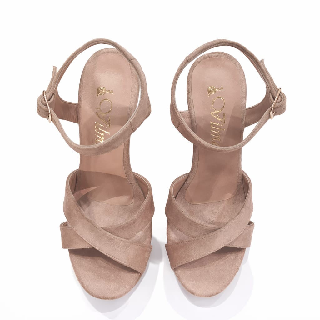 SANDALIA ORTOPÉDICA CRUZADA TACÓN 12CM BEIGE SUEDE