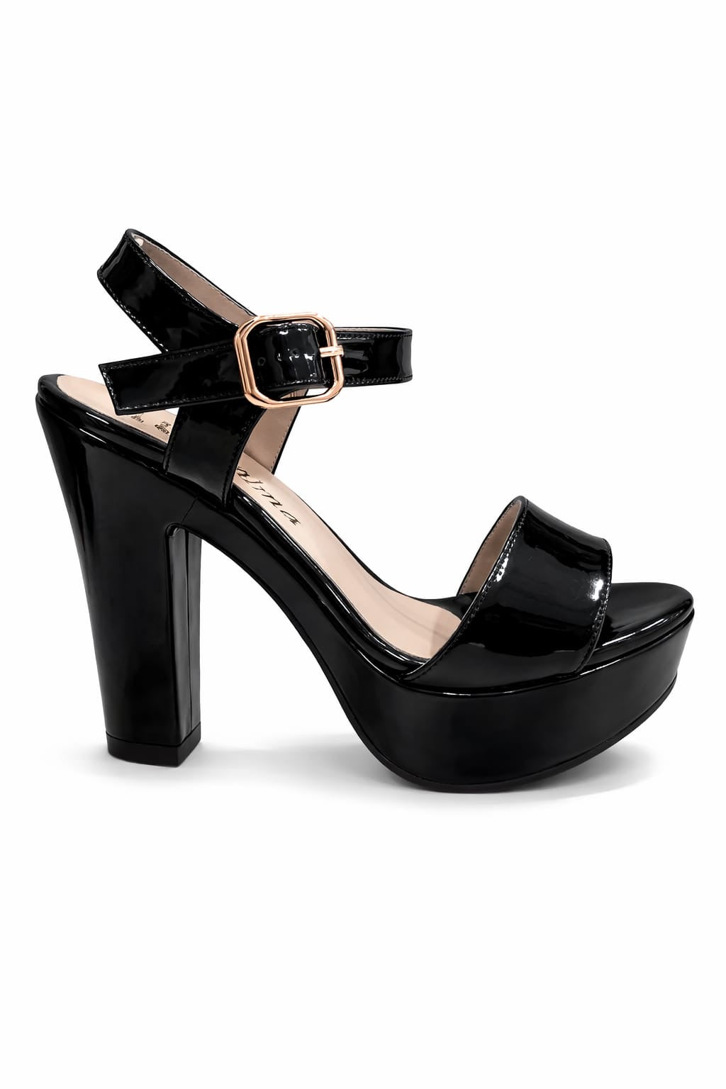SANDALIA ORTOPÉDICA TIRA TACÓN 12CM CHAROL NEGRO