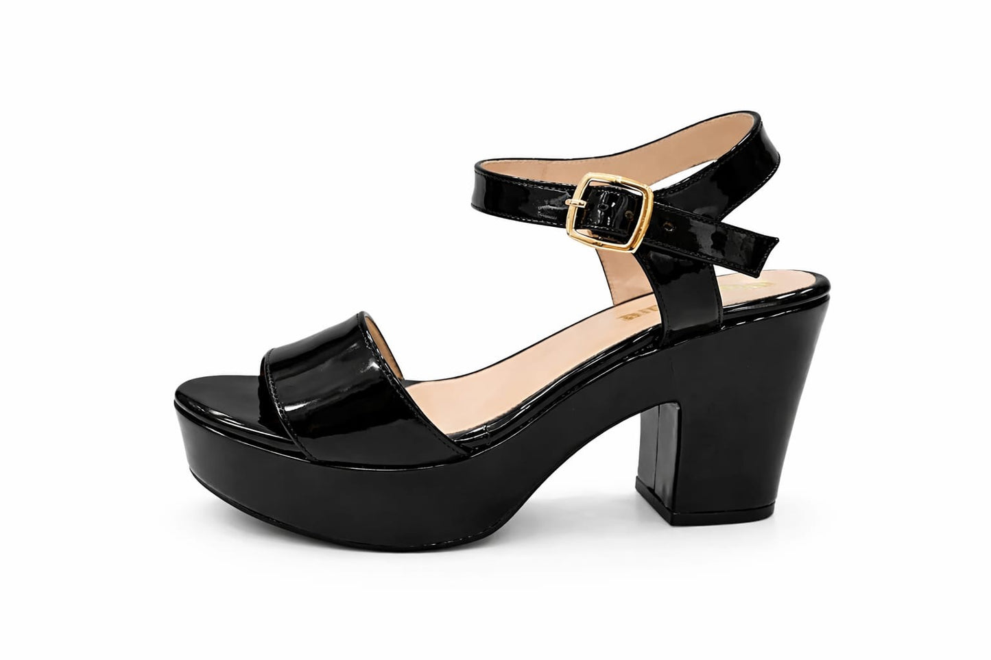 SANDALIA ORTOPÉDICA TIRA TACÓN 7CM CHAROL NEGRO