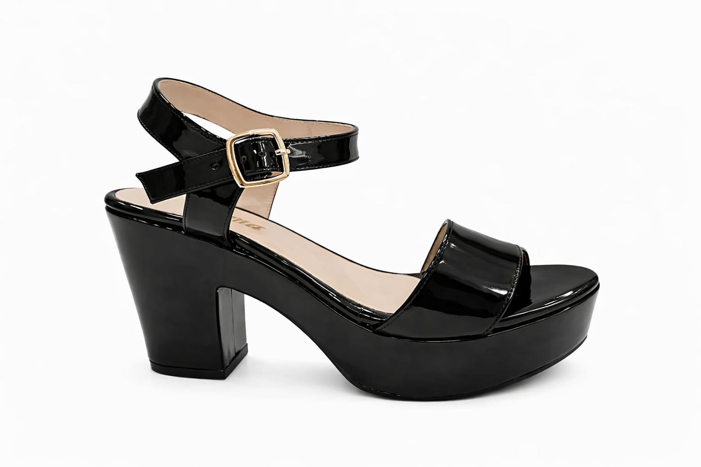 SANDALIA ORTOPÉDICA TIRA TACÓN 7CM CHAROL NEGRO