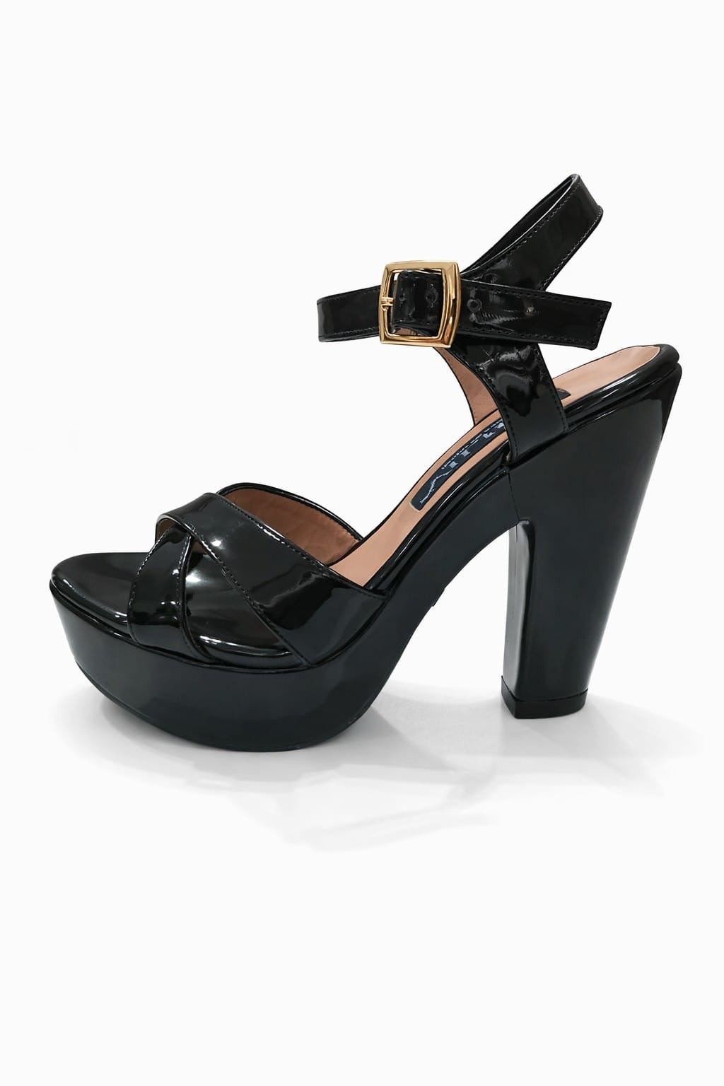 SANDALIA ORTOPÉDICA CRUZADA TACÓN 12CM NEGRO CHAROL