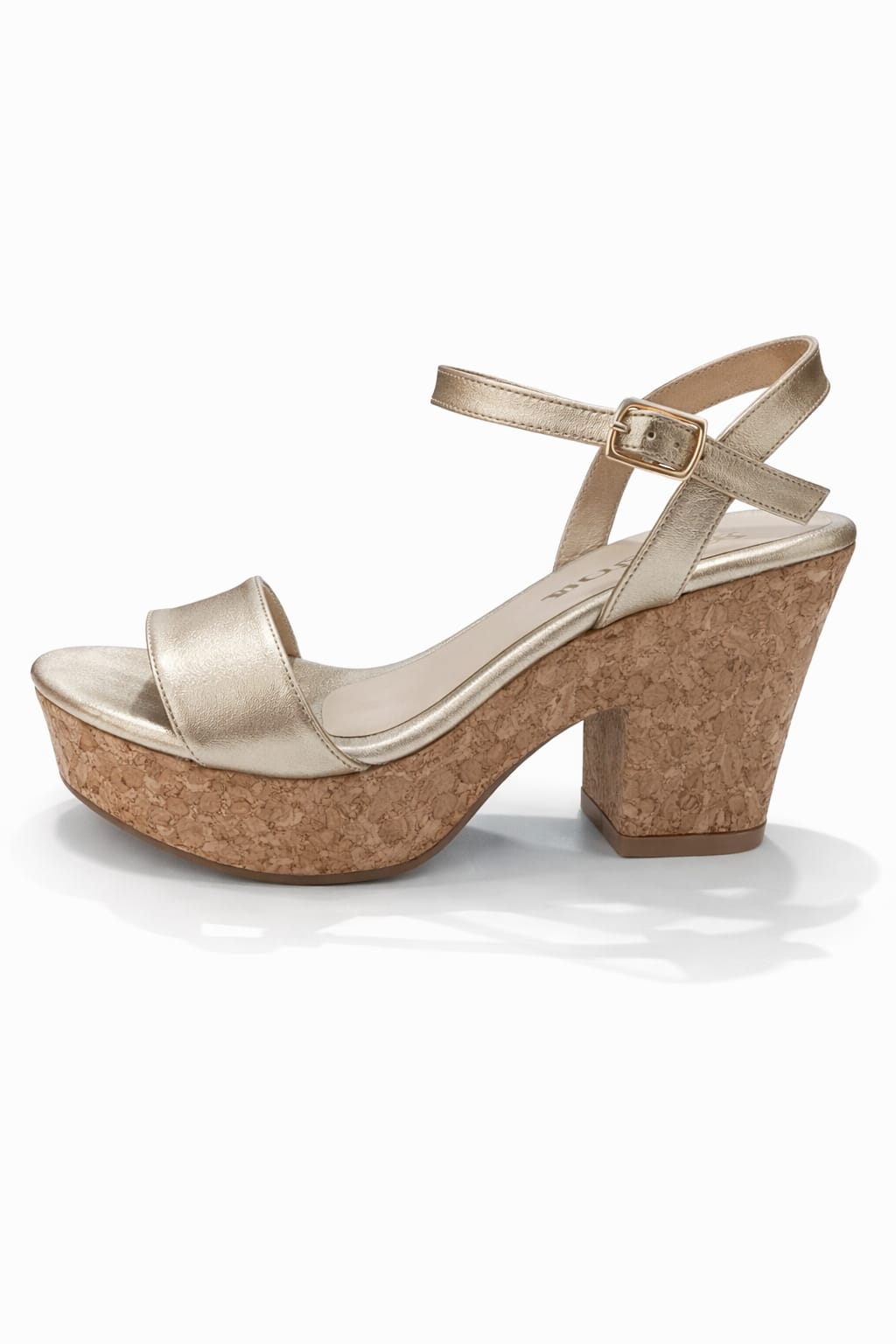 SANDALIA ORTOPÉDICA TIRA TACÓN 7CM DORADO + CORCHO