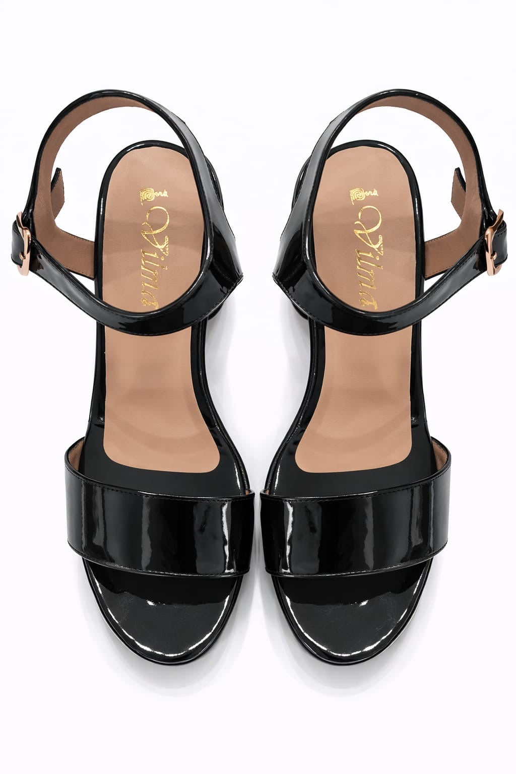 SANDALIA ORTOPÉDICA TIRA TACÓN 7CM CHAROL NEGRO