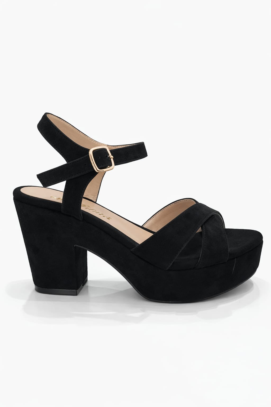 SANDALIA ORTOPÉDICA CRUZADA TACÓN 7CM NEGRO SUEDE