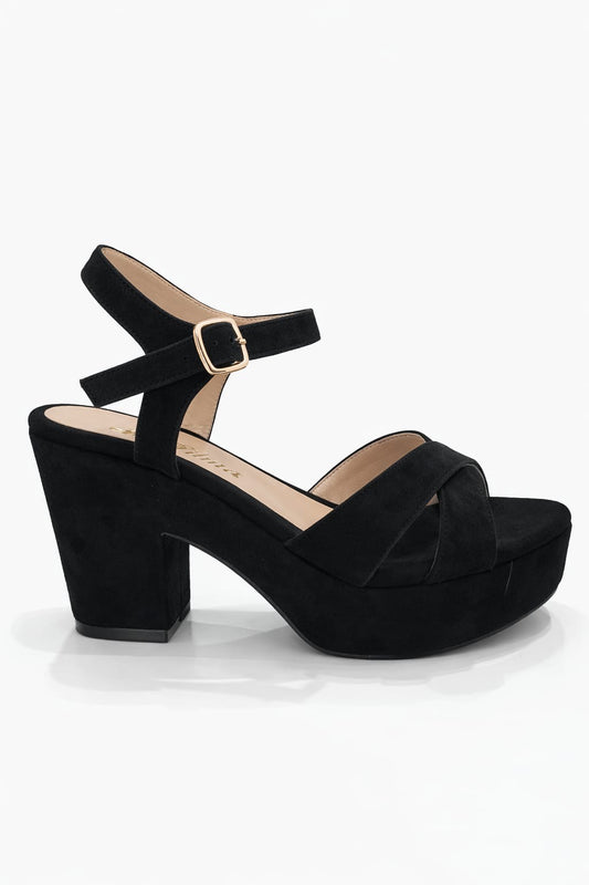 SANDALIA ORTOPÉDICA CRUZADA TACÓN 7CM NEGRO SUEDE