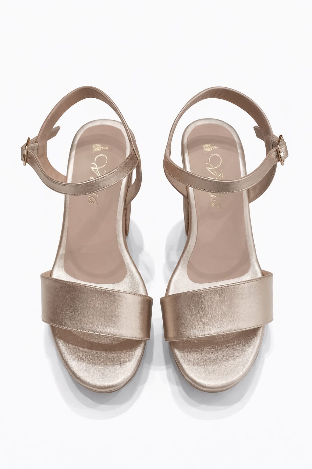 SANDALIA ORTOPÉDICA TIRA TACÓN 7CM DORADO + CORCHO