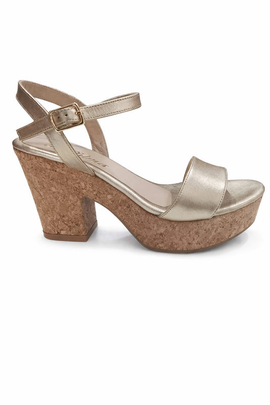 SANDALIA ORTOPÉDICA TIRA TACÓN 7CM DORADO + CORCHO