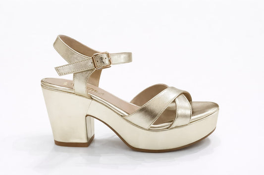 SANDALIA ORTOPÉDICA CRUZADA TACÓN 7CM DORADO LIGHT