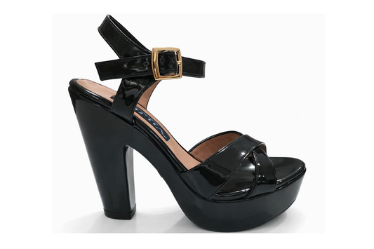 SANDALIA ORTOPÉDICA CRUZADA TACÓN 12CM NEGRO CHAROL