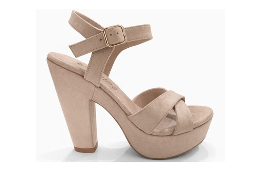 SANDALIA ORTOPÉDICA CRUZADA TACÓN 12CM BEIGE SUEDE