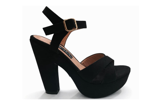 SANDALIA ORTOPÉDICA CRUZADA TACÓN 12CM NEGRO SUEDE