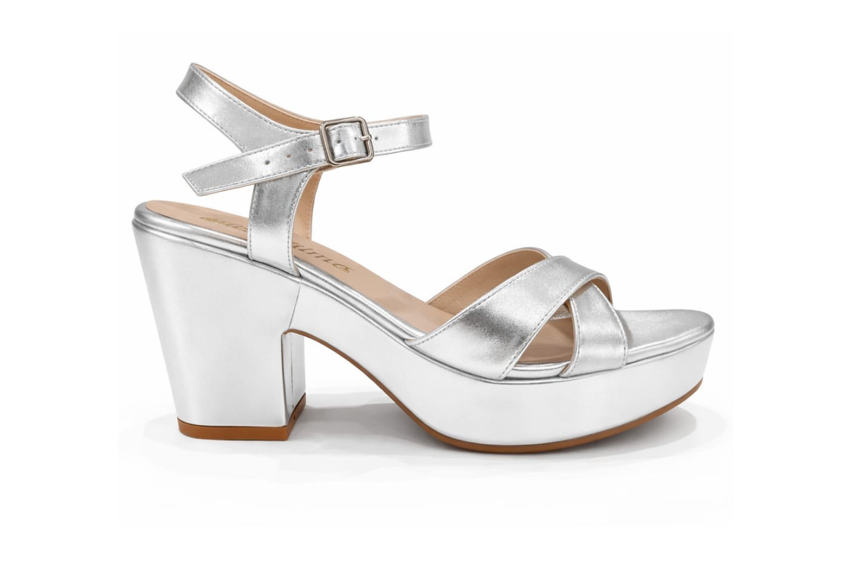 SANDALIA ORTOPÉDICA CRUZADA TACÓN 7CM PLATA LIGHT