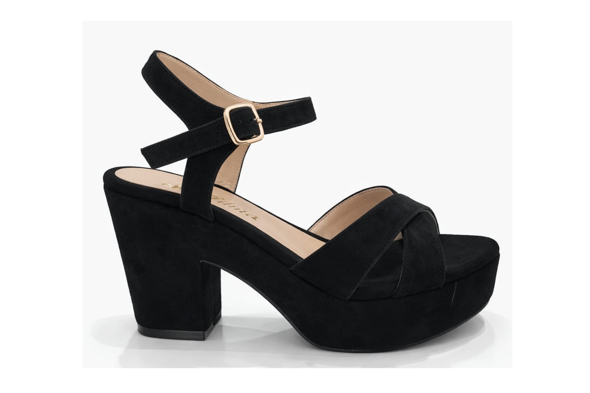 SANDALIA ORTOPÉDICA CRUZADA TACÓN 7CM NEGRO SUEDE