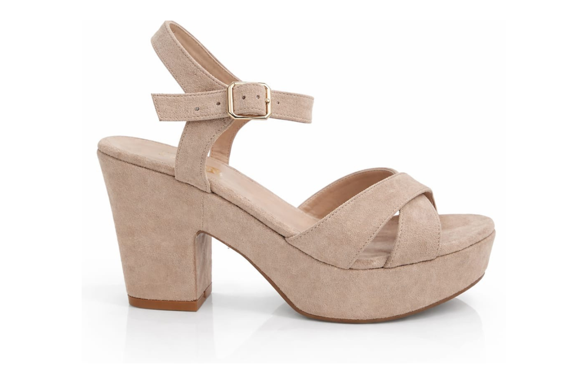 SANDALIA ORTOPÉDICA CRUZADA TACÓN 7CM BEIGE SUEDE