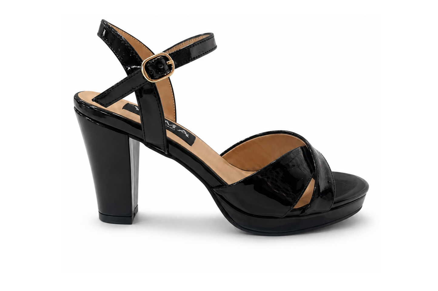 Sandalia Cruzada Taco x7 Charol Negro