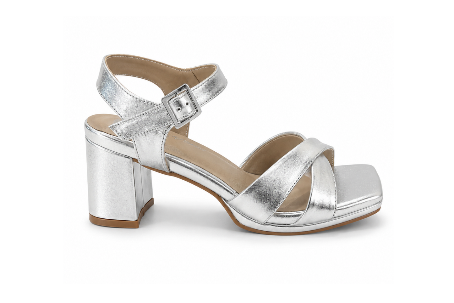Sandalia Cruzada Taco x5 Plateado Light