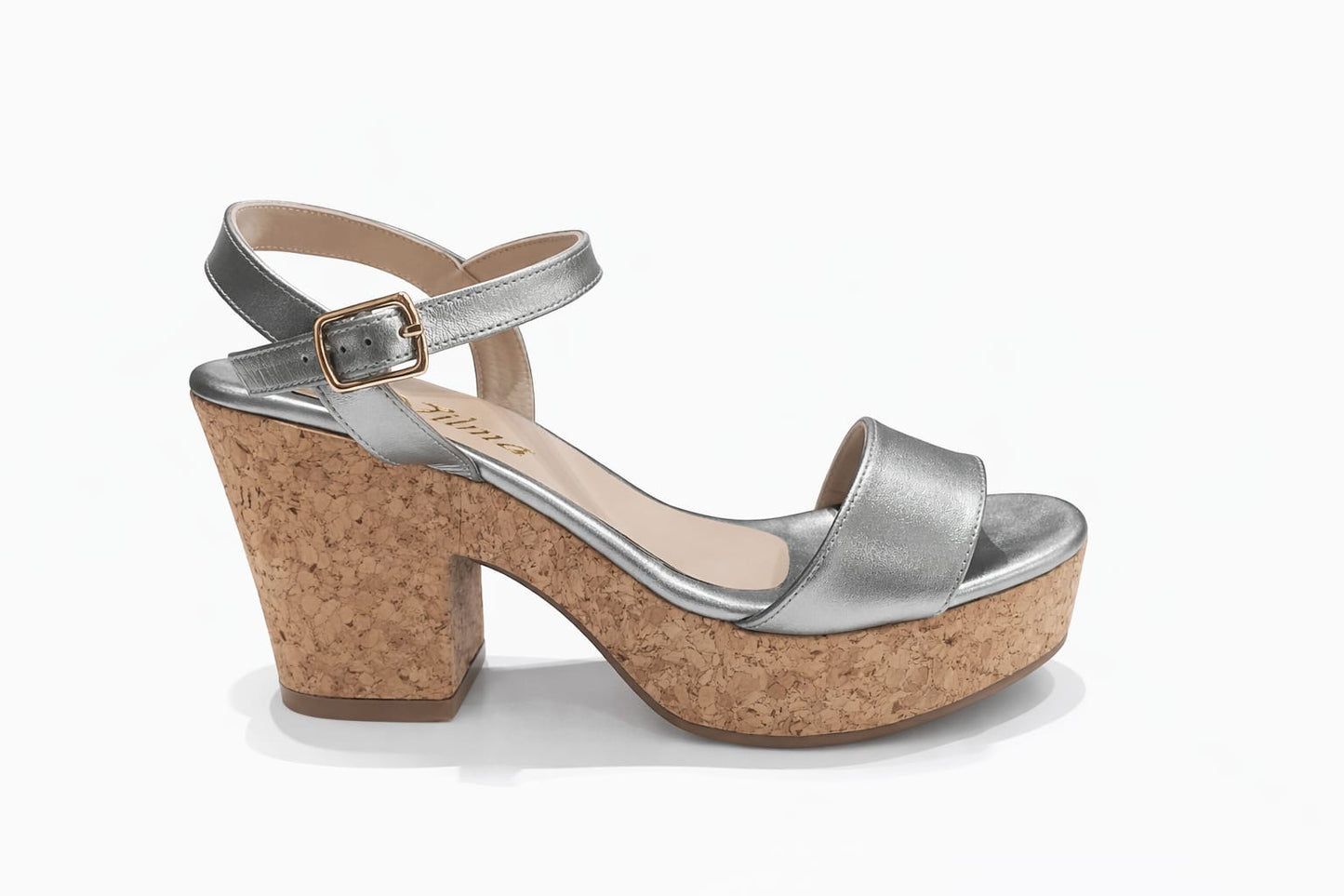 SANDALIA ORTOPÉDICA TIRA TACÓN 7CM PLATA + CORCHO