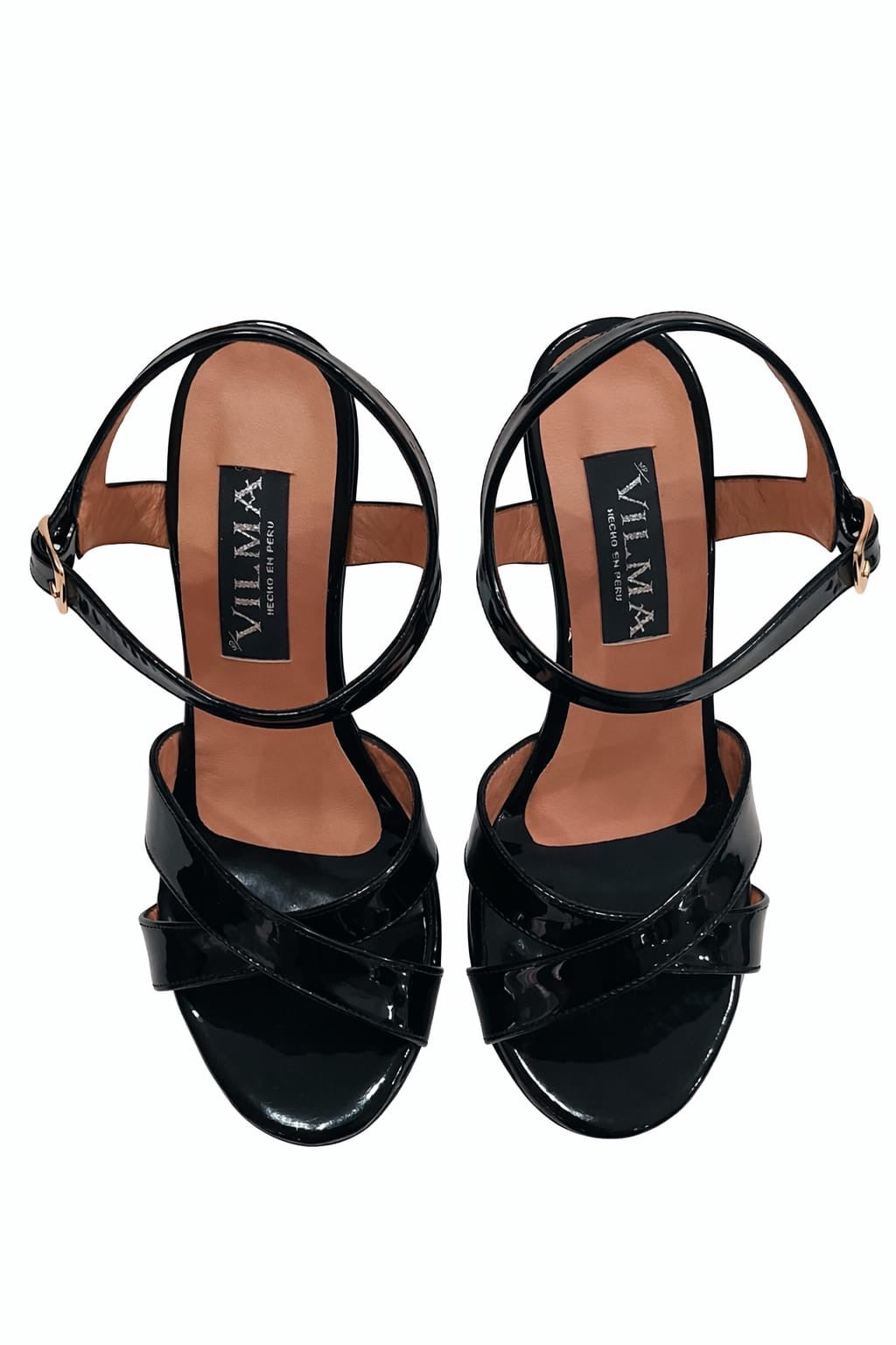 SANDALIA ORTOPÉDICA CRUZADA TACÓN 12CM NEGRO CHAROL