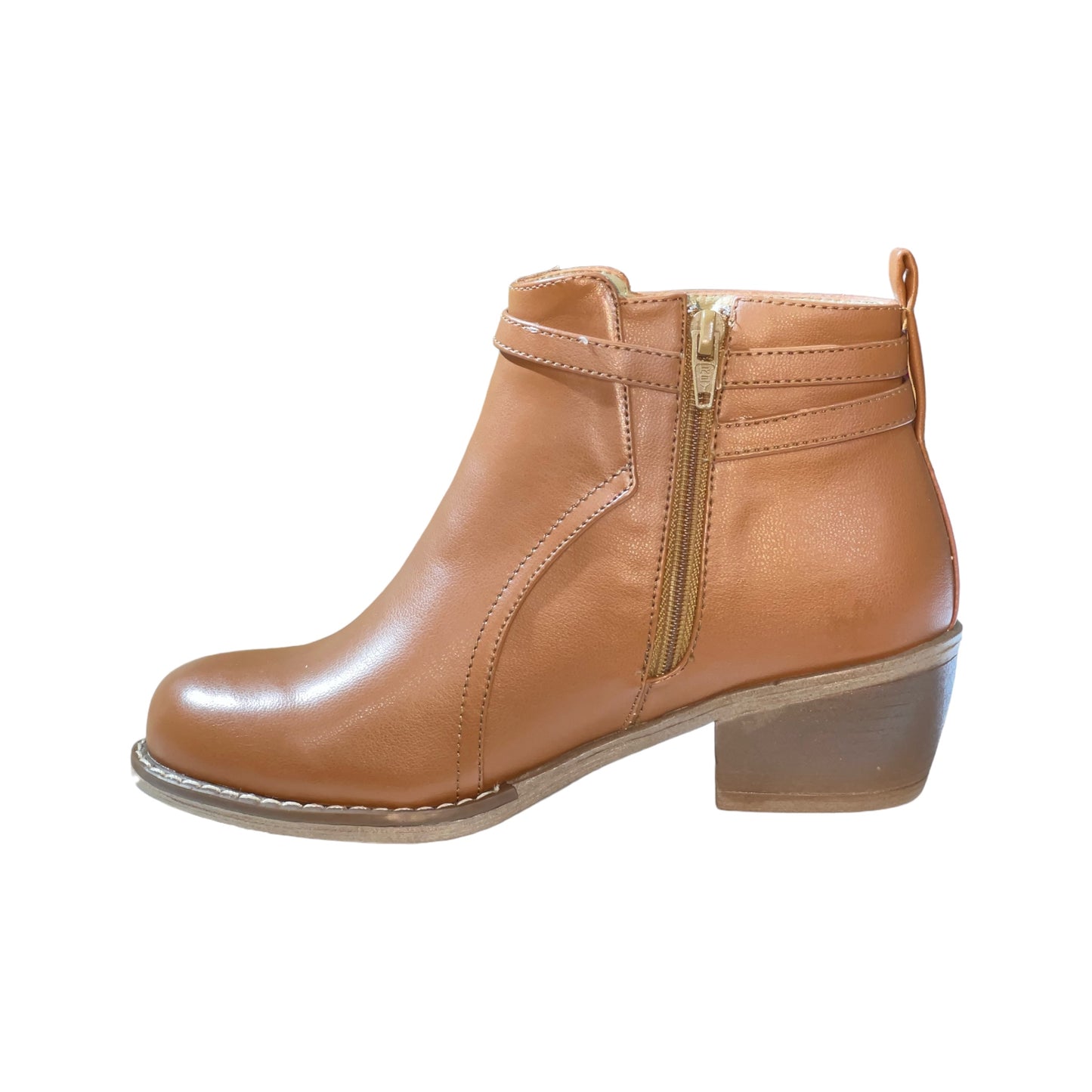 BOTIN CUERO CAMEL TIRAS - TACO 3