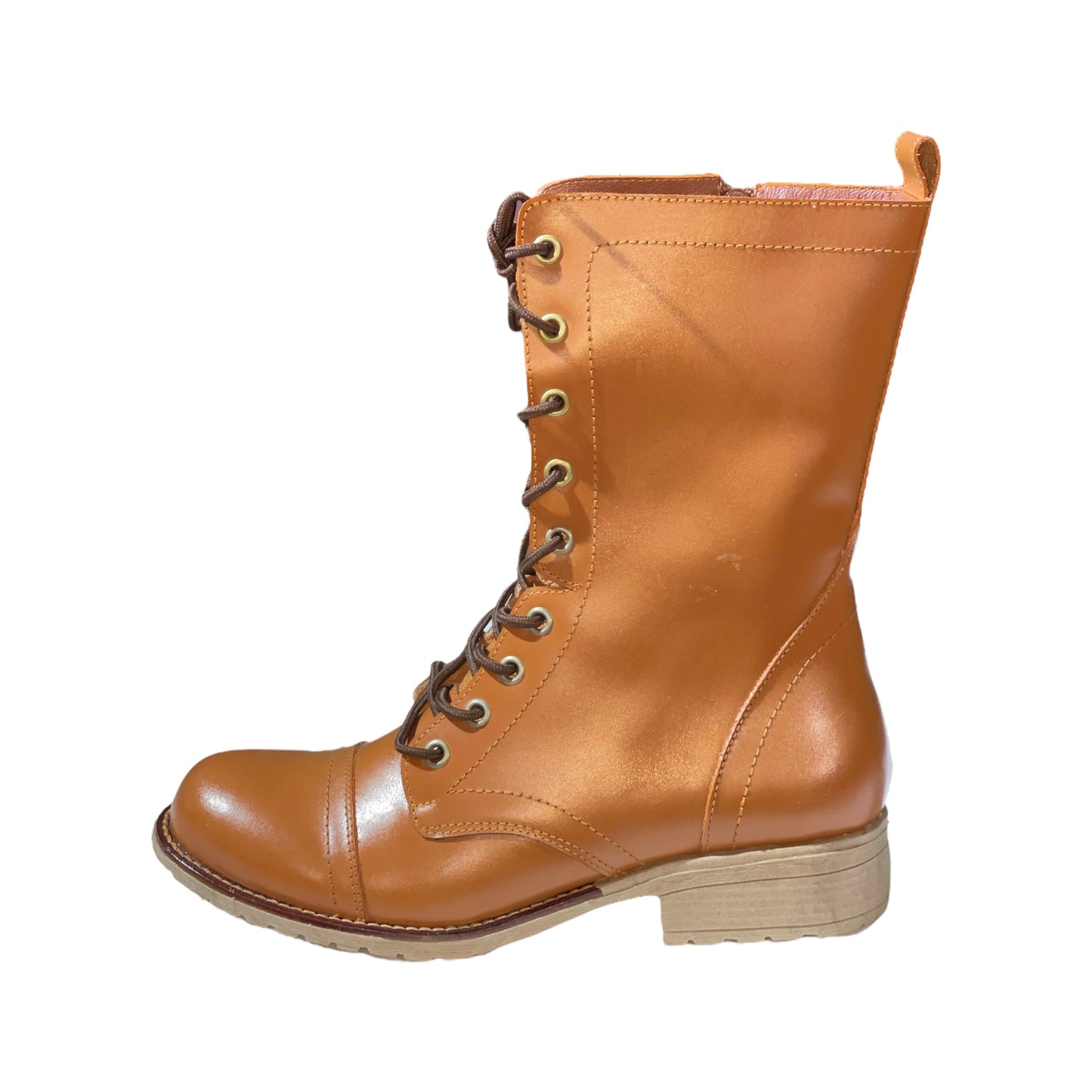 BOTAS DE CUERO CARAMELO CON PASADORES - TACO 3